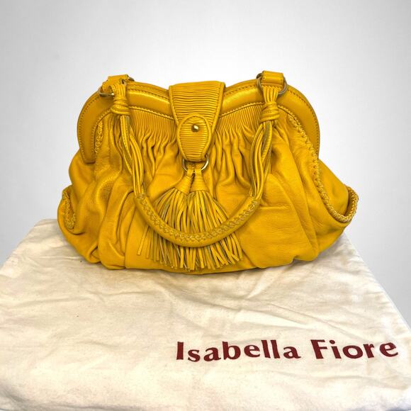 Isabella Fiore Handbags - Isabella Fiore pleated leather purse yellow shoulder bag with tassel rare style